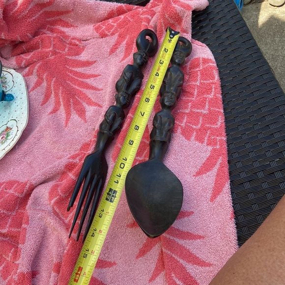 Tribal Wooden spoon and fork Vintage A16 - Picture 7 of 9